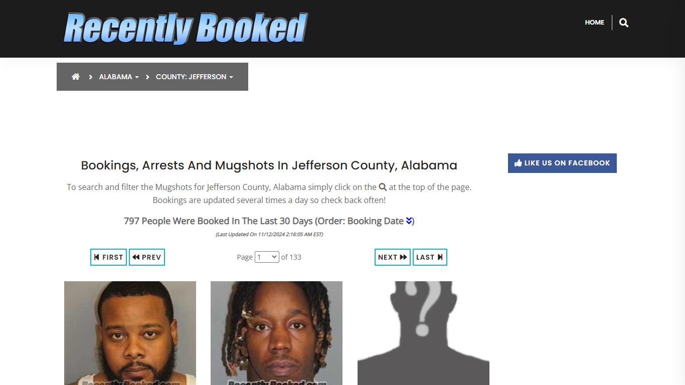 Bookings, Arrests and Mugshots in Jefferson County, Alabama